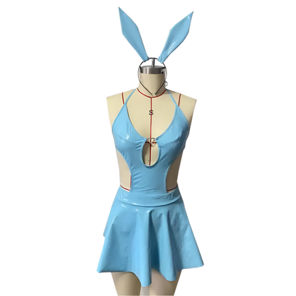 PU Leather Bunny Girl Costume with V-neck Babydoll Design for Resort Theme Nights