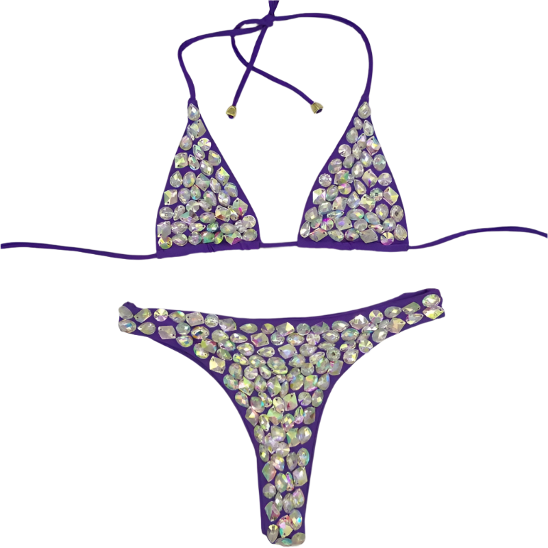 Crystal Embellished Push-Up Bikini - Luxury Brazilian Cut Resort Swimwea