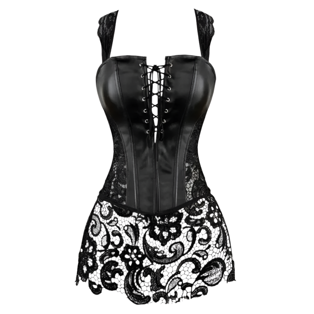  leather corset dress with zip and lace-up design for resort theme nights
