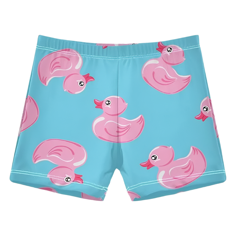 Duck Print Beach Shorts featuring playful design, perfect for luxury adult resort pool parties