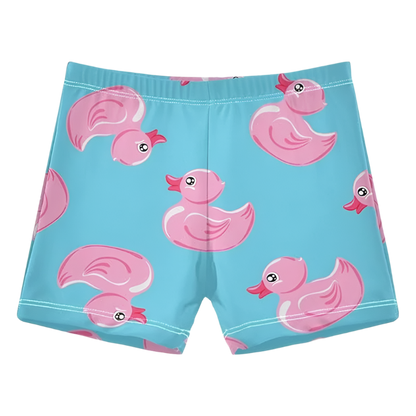 Duck Print Beach Shorts featuring playful design, perfect for luxury adult resort pool parties