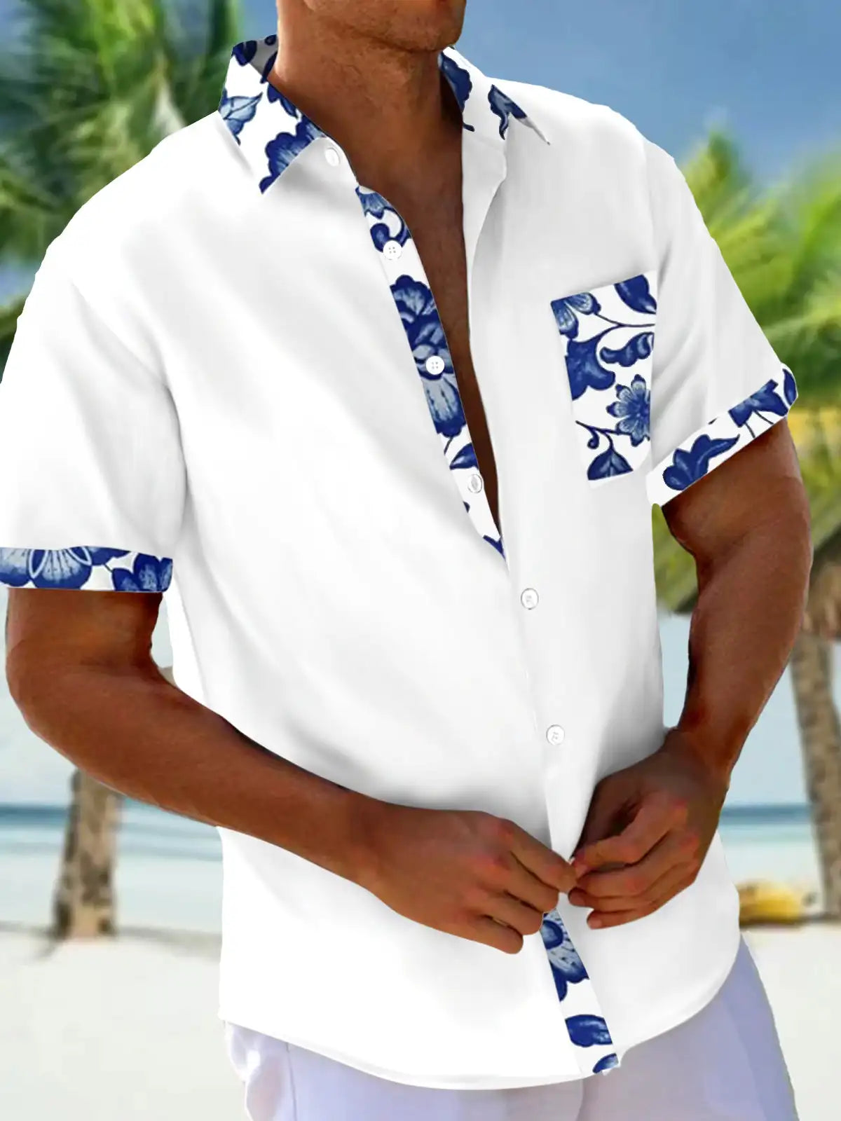 Men's Printed Short Sleeve Button Up Shirt