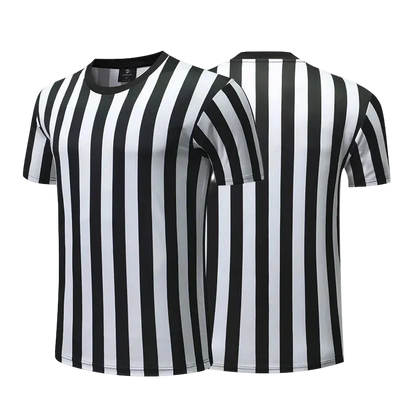 Black and white striped t-shirt on a white background
