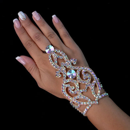 Women’s Rhinestone Hand Chain Bracelet | Crystal Statement Ring Bracelet