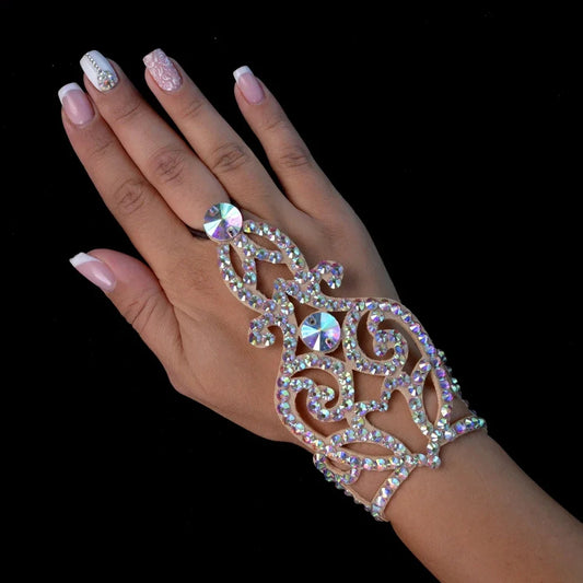 Women’s Rhinestone Hand Chain Bracelet | Crystal Statement Ring Bracelet