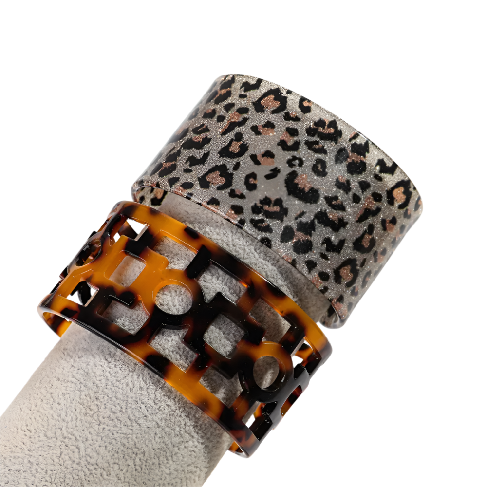 Leopard Print Wide Cuff Bangle | Geometric Resin Bracelet | Statement Resort Jewelry