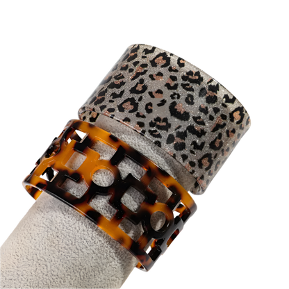 Leopard Print Wide Cuff Bangle | Geometric Resin Bracelet | Statement Resort Jewelry