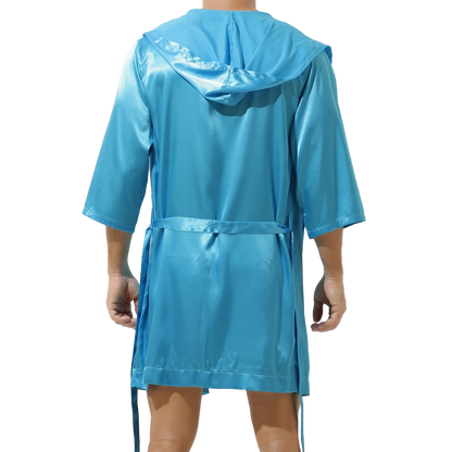 Blue raincoat with a hood on a white background