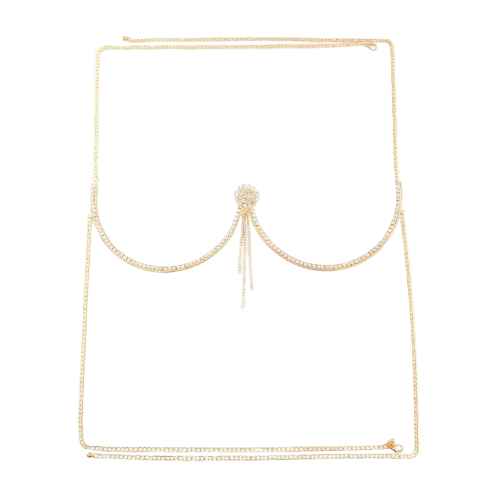 Gold chain necklace with a decorative clasp on a white background