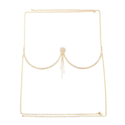 Gold chain necklace with a decorative clasp on a white background