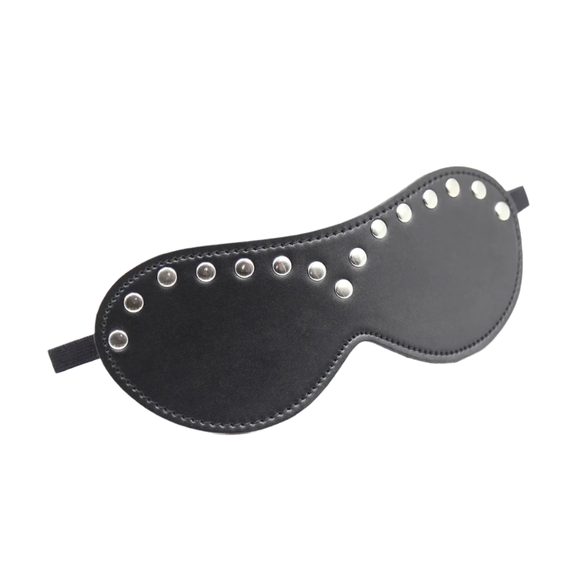 A black leather eye mask and studded details. The design is sleek and mysterious, perfect for a costume or themed event.