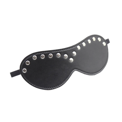 A black leather eye mask and studded details. The design is sleek and mysterious, perfect for a costume or themed event.