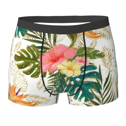 Men's tropical jungle print stretch boxer brief with high quality large size design for Hot Tropics Animal Instincts theme night resort wear