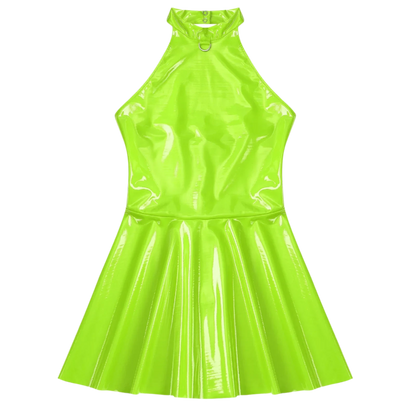 Glossy Patent Leather Mini A-Line Dress