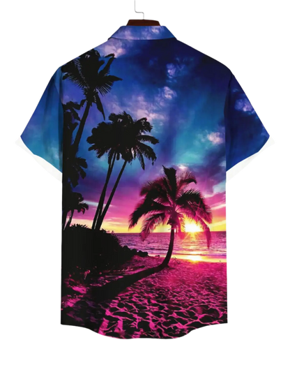 Coconut Tree Sea Beach Dusk Sun Ombre Sky Print Plus Size Matching Hawaii Beach Outfit For Couples