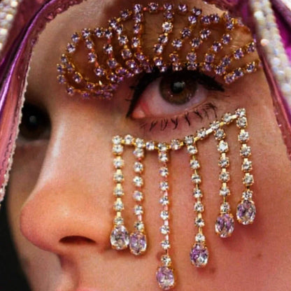 Rhinestone Long Tassel Eye Face Chain Jewelry Masquerade Cover for Women Ladies Party Bling Face Accessories Jewelry Gift