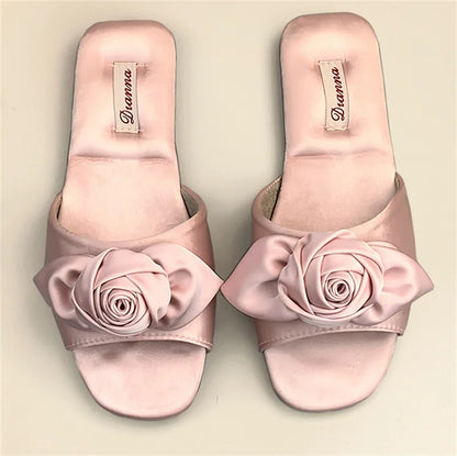 Elegant Rose Satin Women's Slippers Bride Wedding Slipper Wedding Photo Props Bridesmaid Romantic Gifts Summer Shoes Sandals