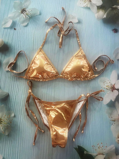Shiny Swimwear Women Halter Bathers Bling Sequin Bikini Set Cut Out Push Up Padded Bathing Suit Thong Swimwear Glitter Biquini