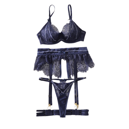 Luxury ethical sequin and lace lingerie set for resort evening wear