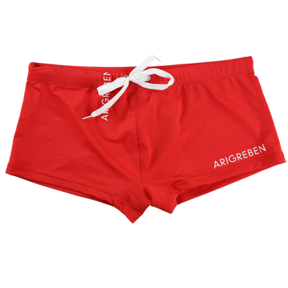 swim trunks with white drawstring and 'ARIGREBEN' branding