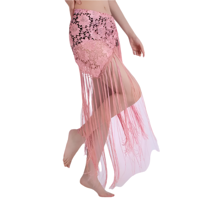 lace tassel belly dance hip scarf with Indian cultural design for resort performance wear