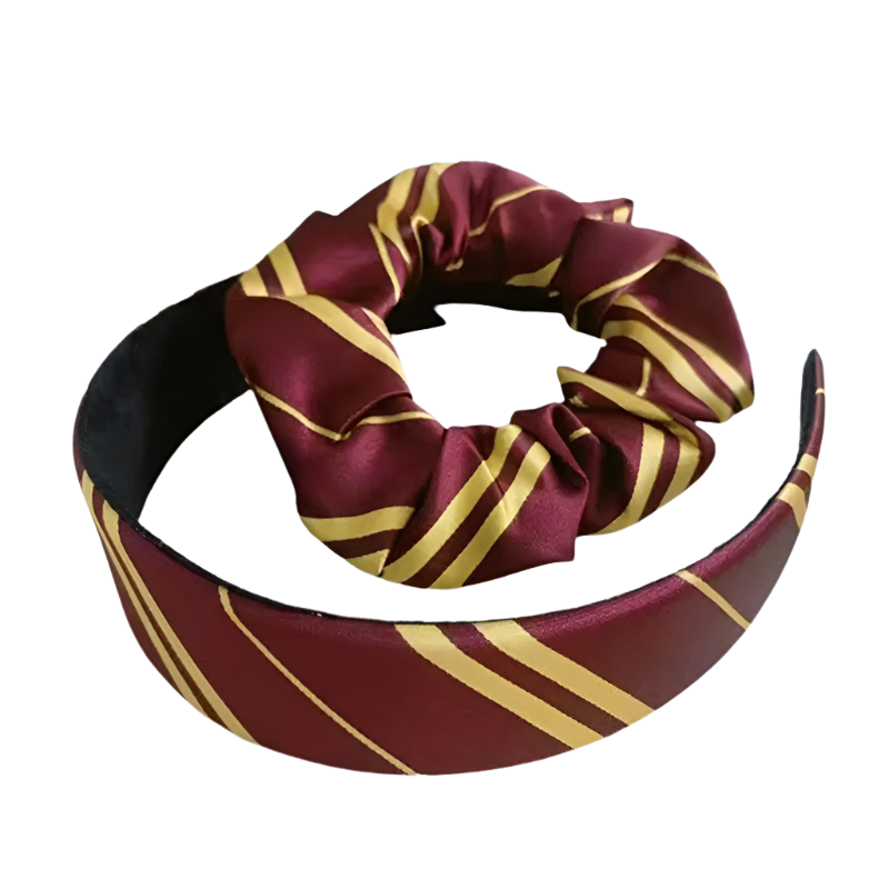 Maroon and gold striped headband on a white background