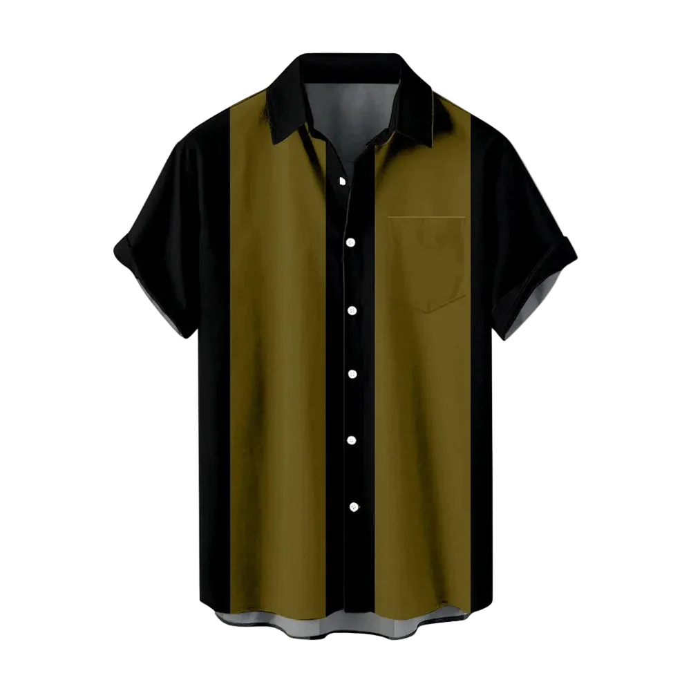 Black and brown striped shirt with a collar on a white background