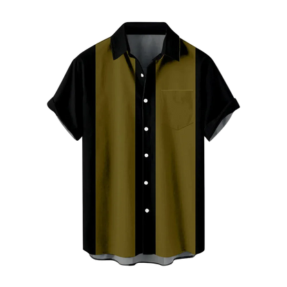 Black and brown striped shirt with a collar on a white background