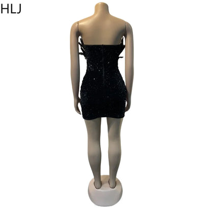 Black Feathers Sequin Mini Dress | Backless Bodycon for Women