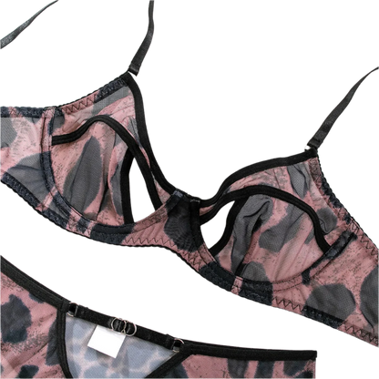 Sexy Leopard Pattern Hollow Out Luxury Erotic Lingerie Set