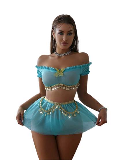 Exotic Charm Sexy Set Lingerie Off Shoulder With Sequin Pendant