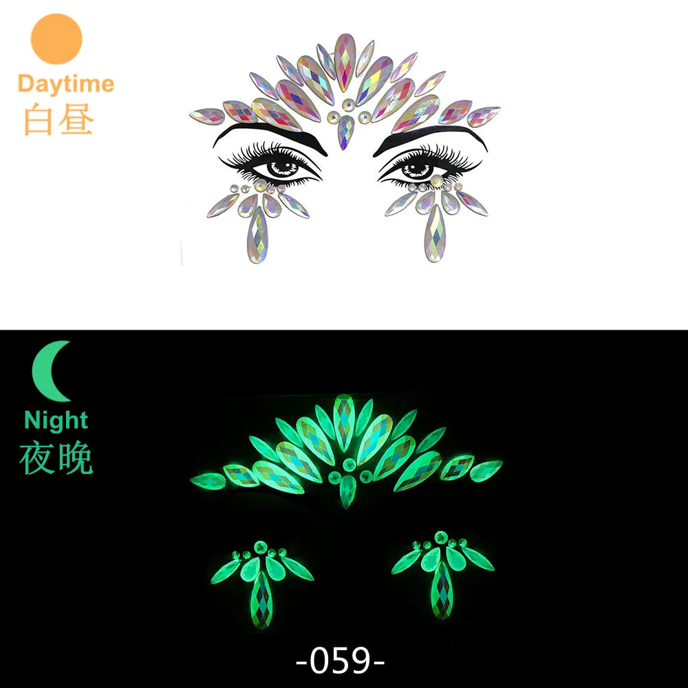 Glow in the Dark Face Gems | Rhinestone Festival Face Stickers