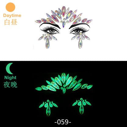 Glow in the Dark Face Gems | Rhinestone Festival Face Stickers