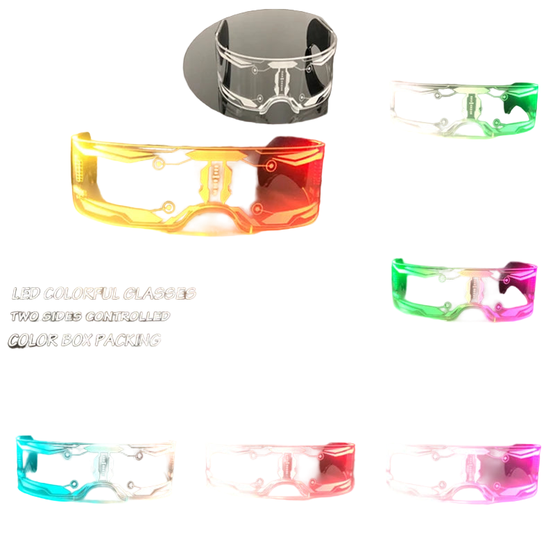 LED colorful glasses with two sides controlled in various colors on a gray background.