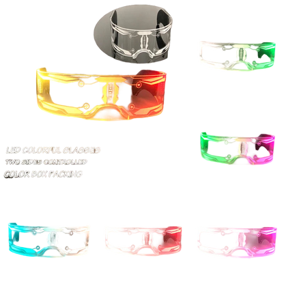 LED colorful glasses with two sides controlled in various colors on a gray background.