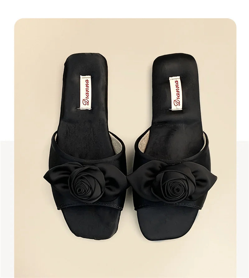 Elegant Rose Satin Women's Slippers Bride Wedding Slipper Wedding Photo Props Bridesmaid Romantic Gifts Summer Shoes Sandals