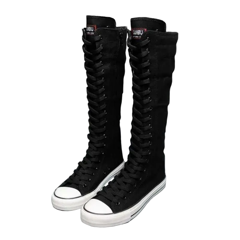 Women’s Knee High Lace-Up Sneakers | High Top Canvas Boots