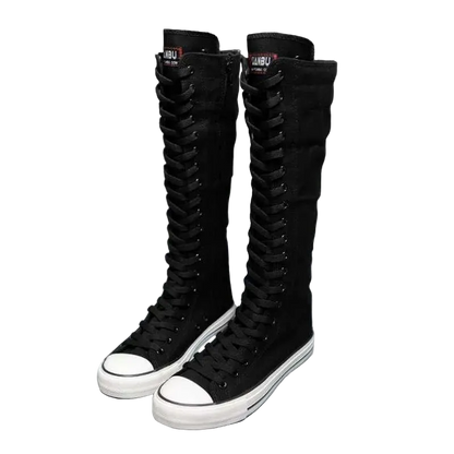 Women’s Knee High Lace-Up Sneakers | High Top Canvas Boots