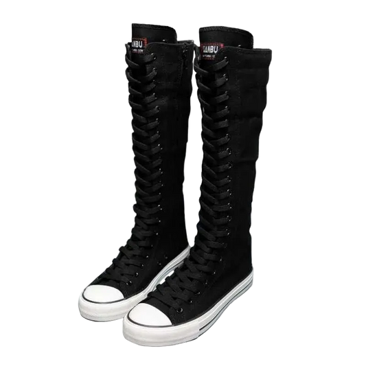 Women’s Knee High Lace-Up Sneakers | High Top Canvas Boots
