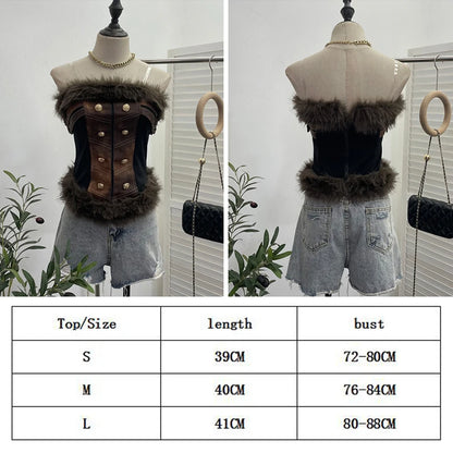 Women’s Faux Fur Buckle Corset Top | Viking Warrior Bustier