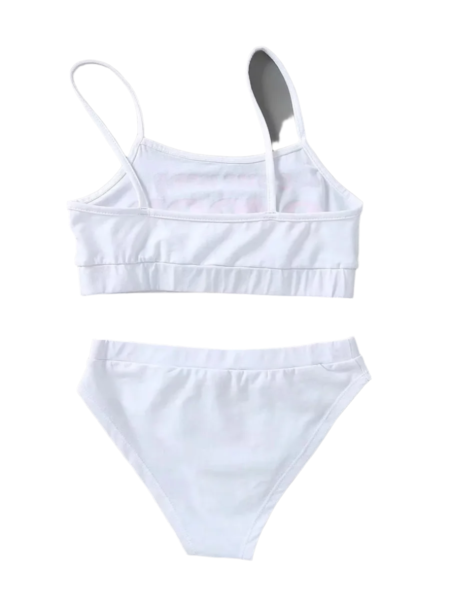 Loungewear Set: A black and white loungewear set with crop tops and matching bottoms. The tops have the text "COME HERE DADDY," and the bottoms say "Please," creating a playful and cheeky look.

