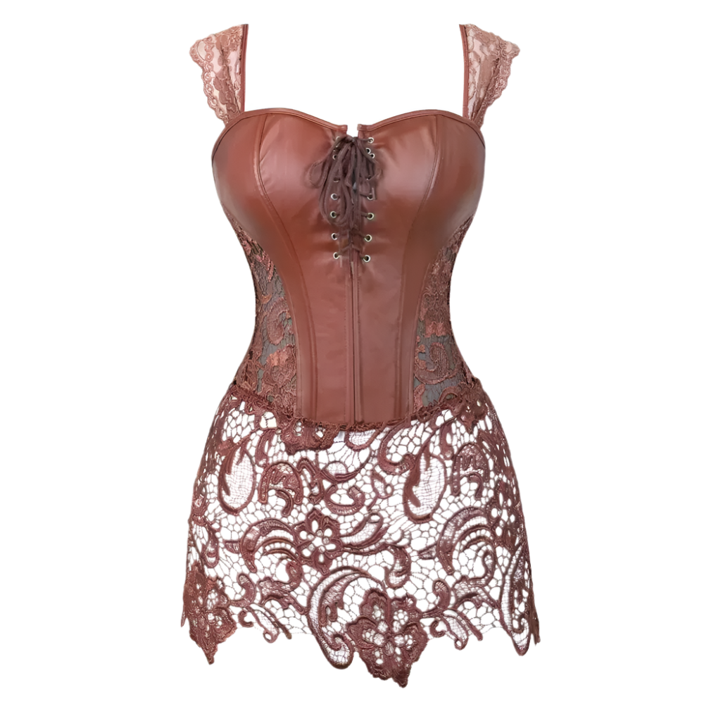  leather corset dress with zip and lace-up design for resort theme nights
