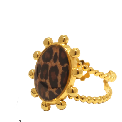 gold-plated leopard ring featuring chunky stainless steel design for luxury resort wear