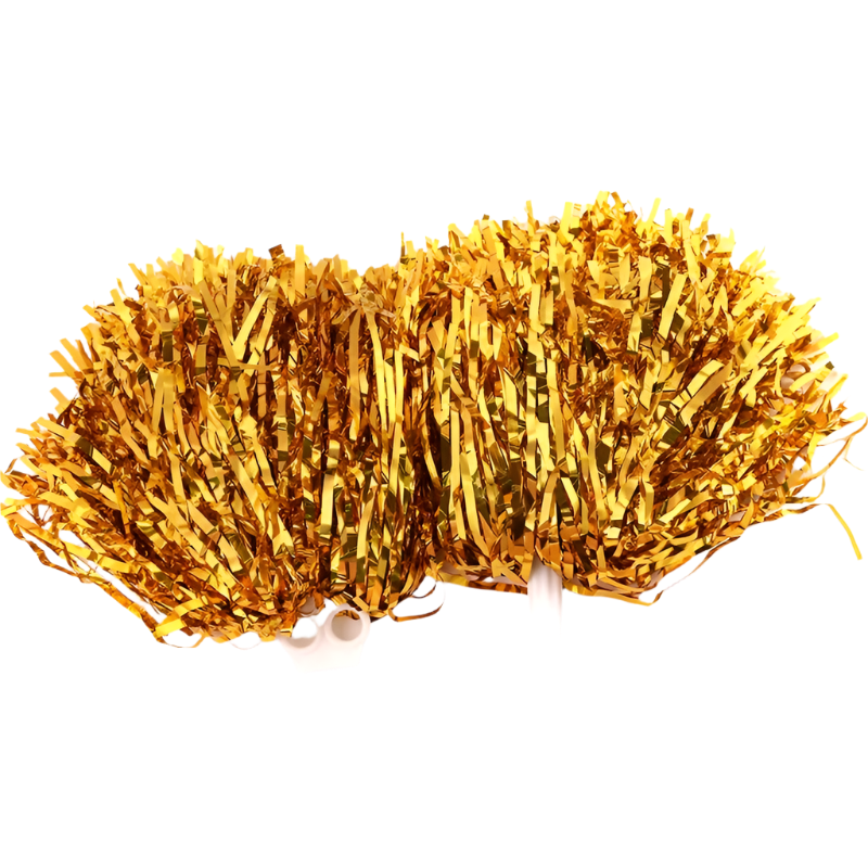 Two gold pom-poms on a white background