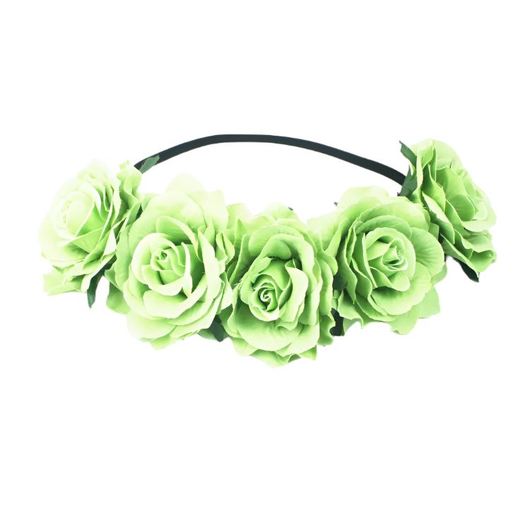 A floral headband featuring large, vibrant roses. The design is bold and romantic, perfect for a bohemian or festival look.