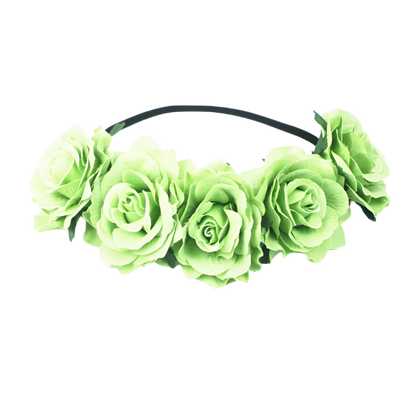 A floral headband featuring large, vibrant roses. The design is bold and romantic, perfect for a bohemian or festival look.