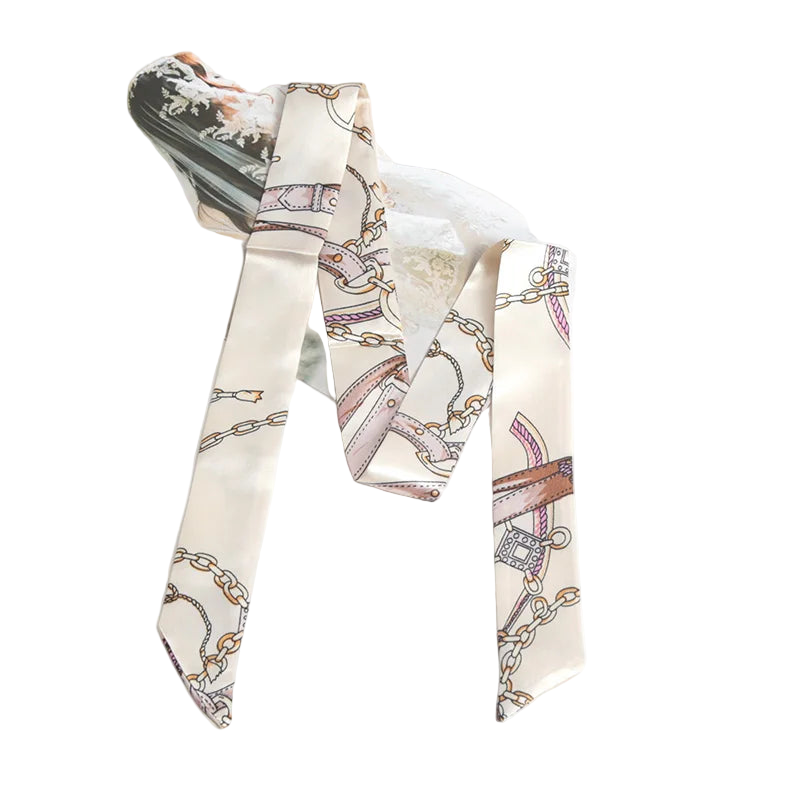 Decorative scarf with chain pattern on a white surface