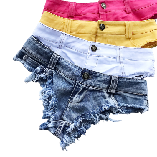 Women Sexy Low Waist Hole Tassel Denim Shorts