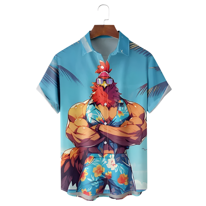 3D Printed Cartoon Chicken Hawaiian Shirt | Fun & Vibrant Men's Wear