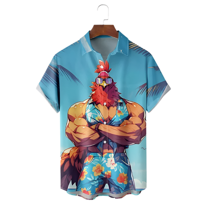 3D Printed Cartoon Chicken Hawaiian Shirt | Fun & Vibrant Men's Wear